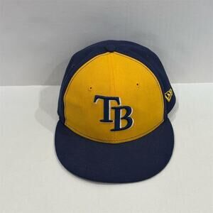New Era Tampa Bay Rays 59FIFTY Gold Navy Fitted Hat Size 6 7/8 MLB
